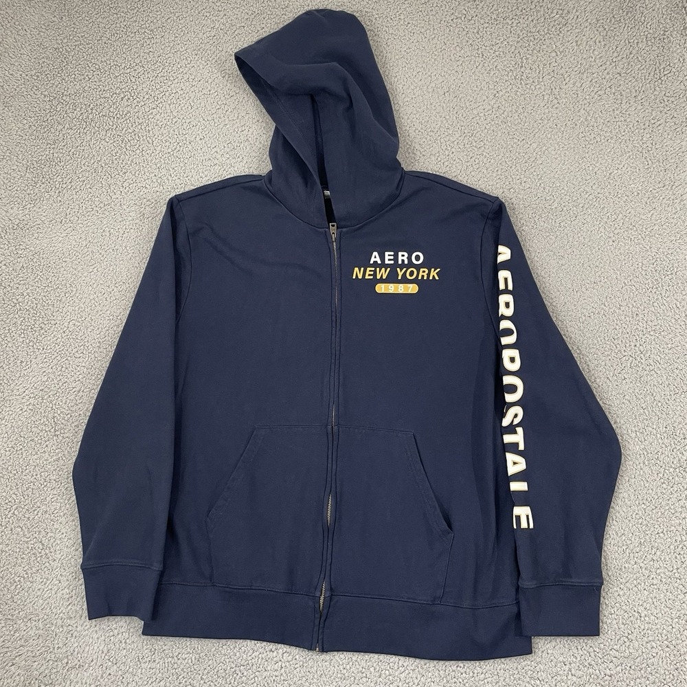 Aeropostale Hoodie Men 2XL Navy Blue Aero New York Skater Full Zip